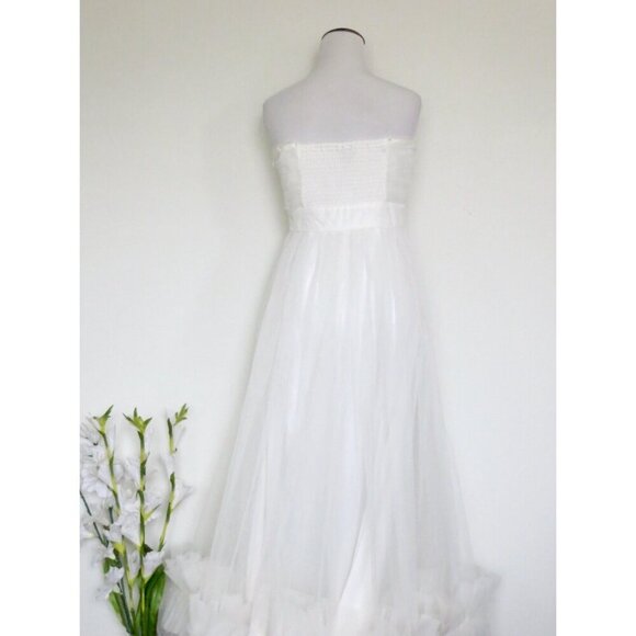 NEW! NASTY GAL STRAPLESS Tulle Bandeau RUFFLE Hem Midi Dress White SZ 6 - Picture 8 of 11